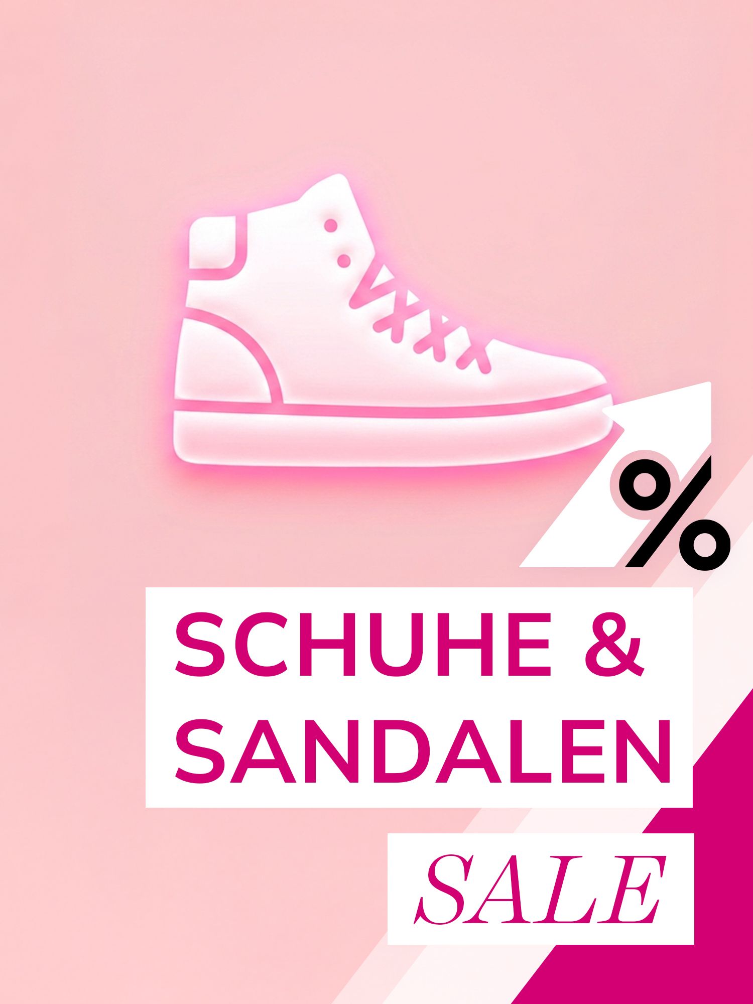 Grafik mit einem rosa Sneaker-Symbol und dem Text 'SCHUHE & SANDALEN SALE'